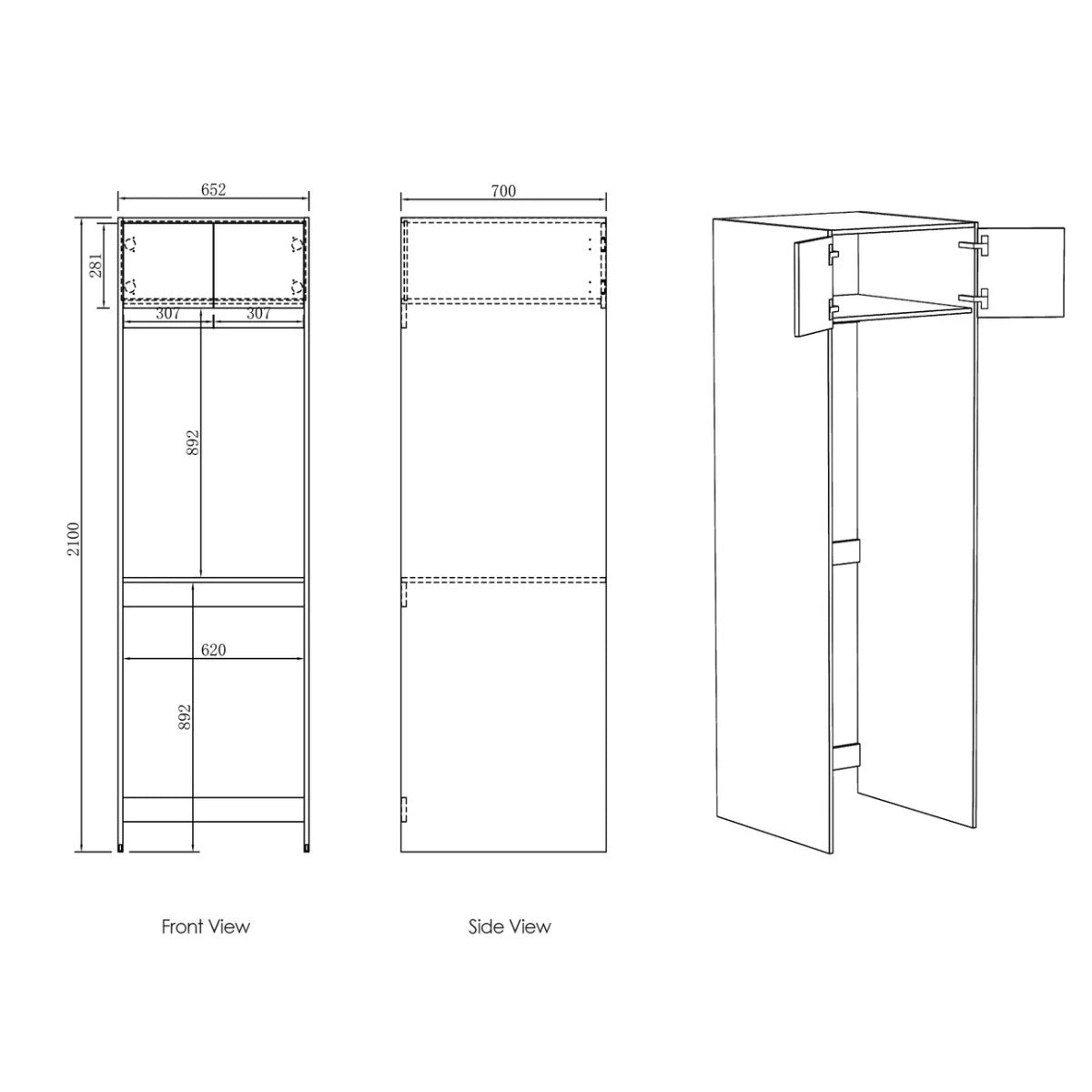 Hampshire White Laundry Cabinet Set 1715x600x2100 (Set C)