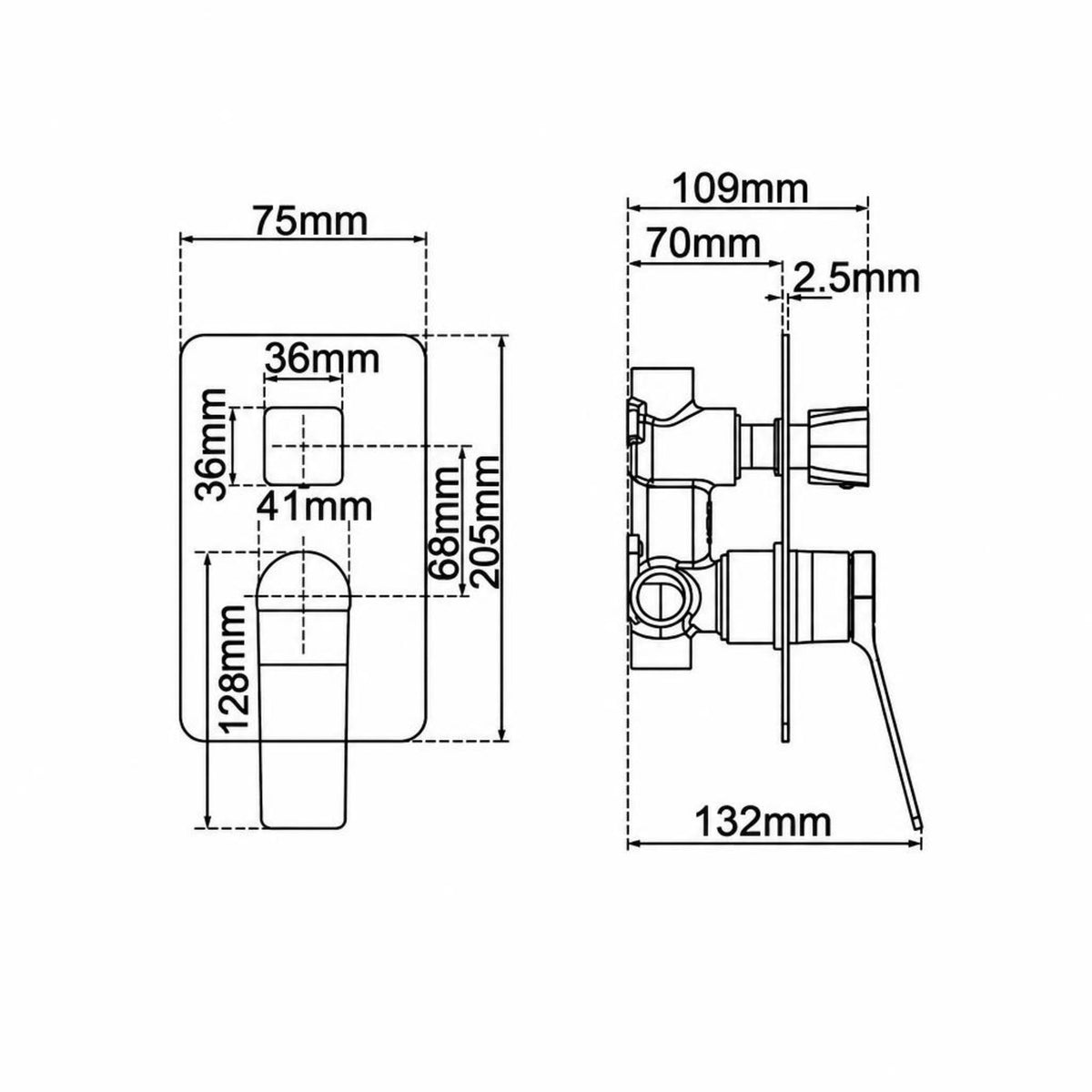 RUSHY Square Wall Mixer With Diverter