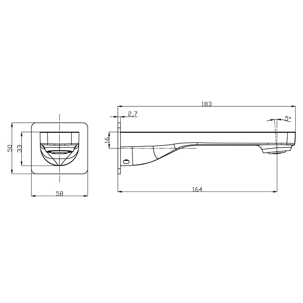 Ivano Bathtub/Basin Wall Spout with Back Plate-180mm