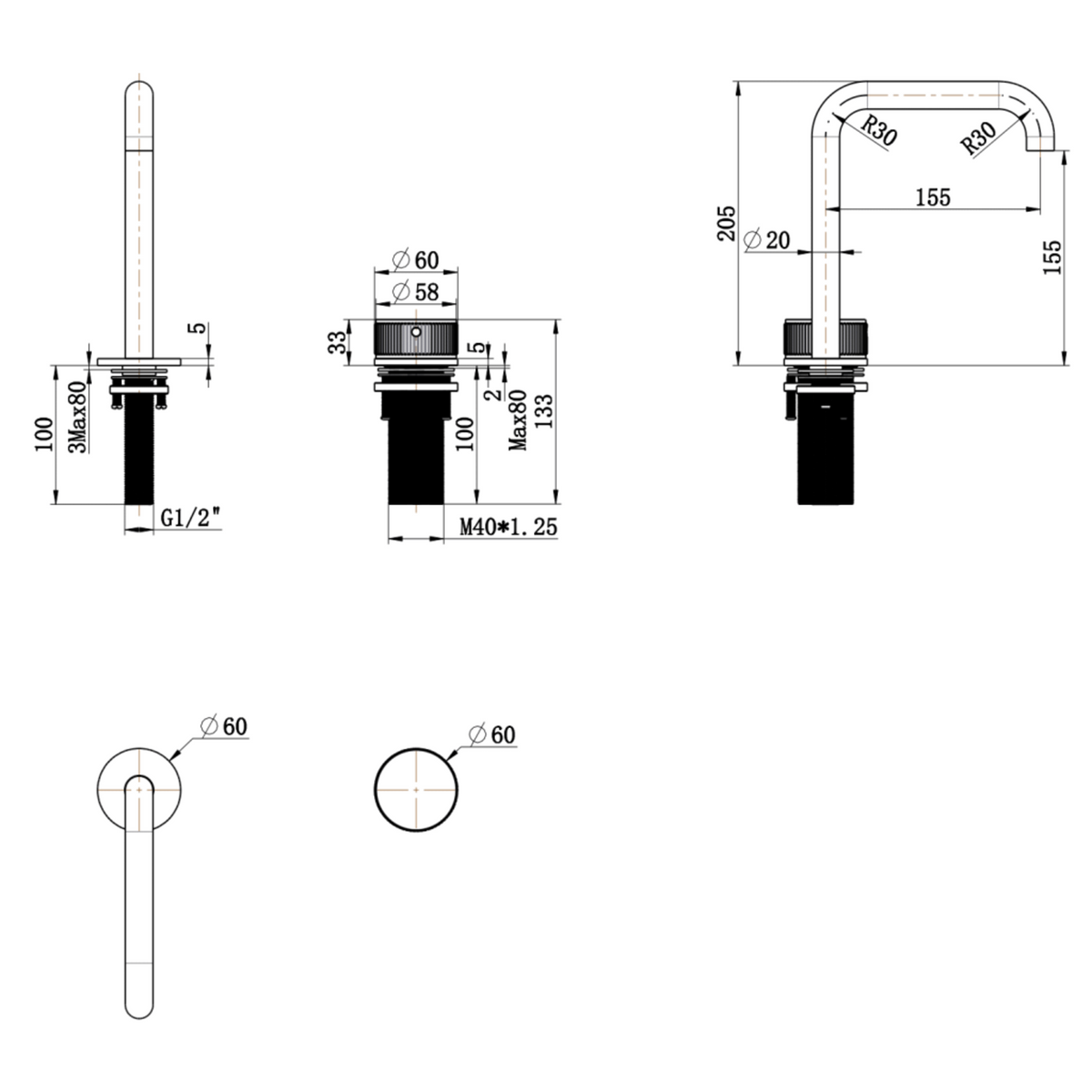 Mica Fluted Soft-Square Hob Basin Mixer Set