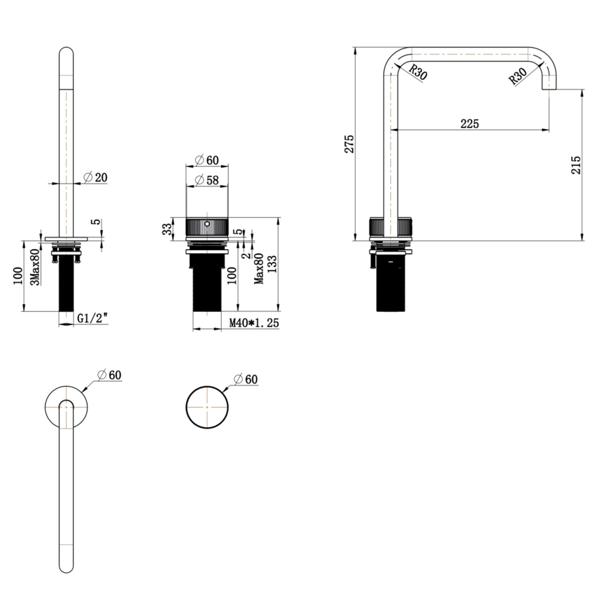 Mica fluted soft-square hob sink/basin mixer set