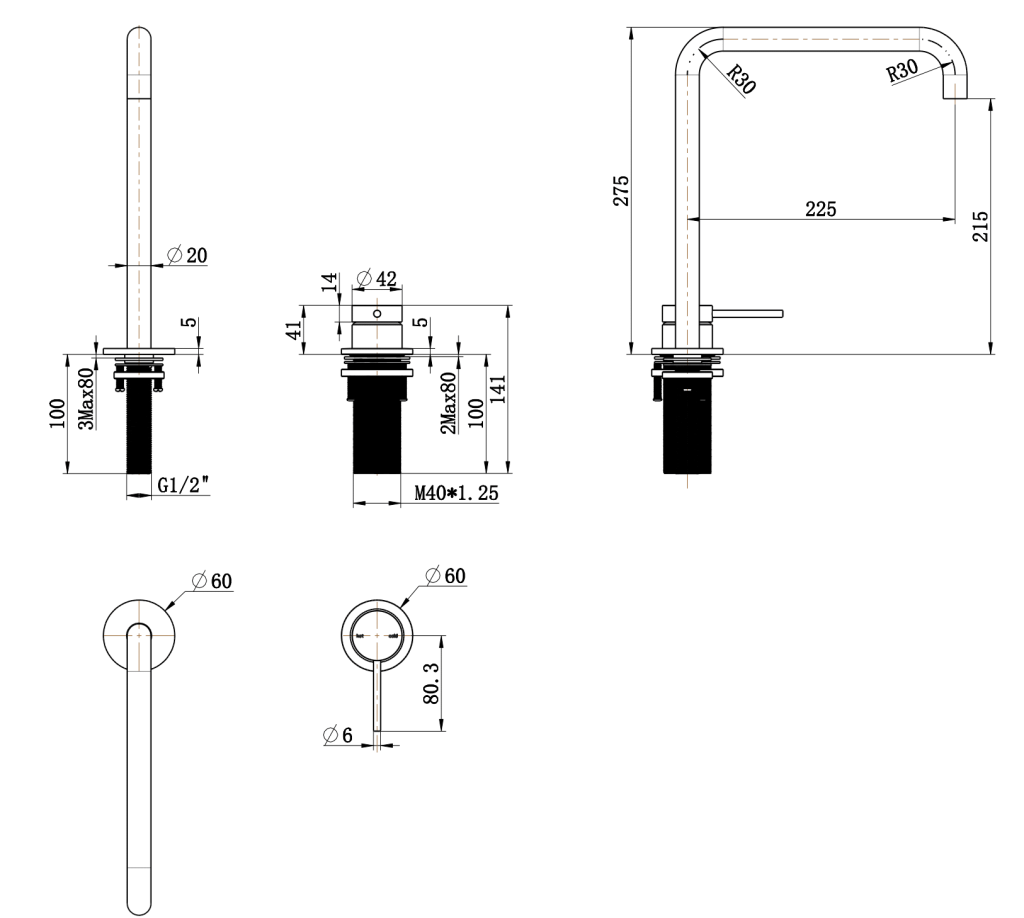 Mica soft-square hob sink/basin mixer set