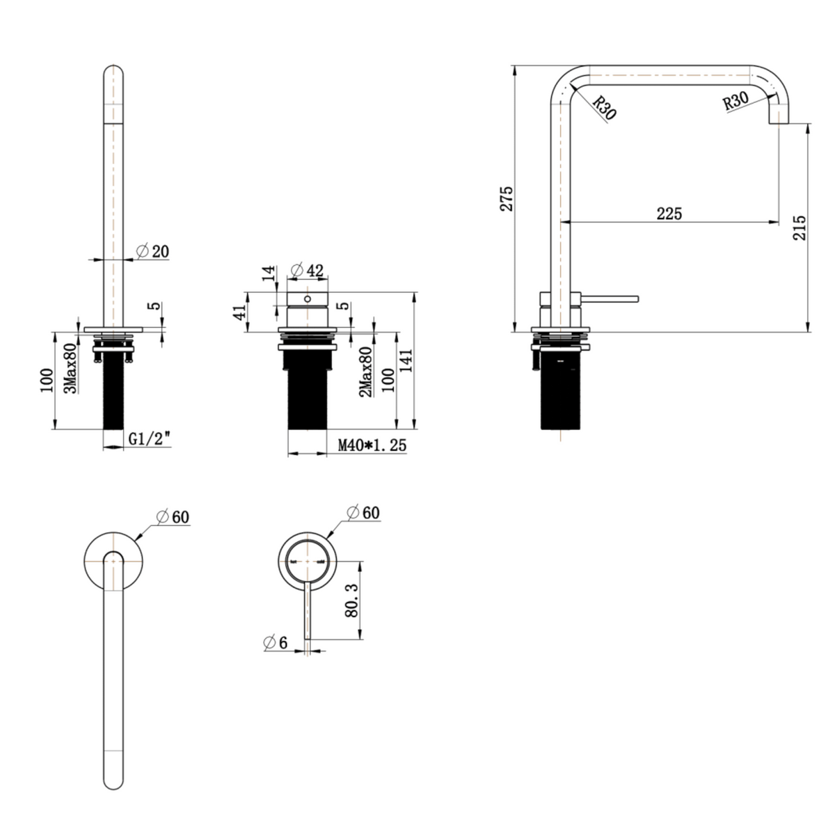 Mica soft-square hob sink/basin mixer set