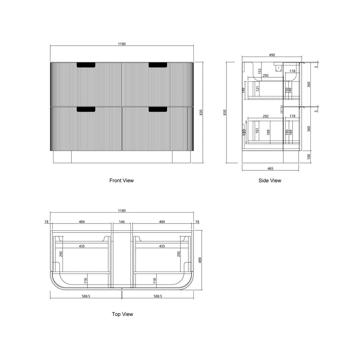1200 Havana floor standing vanity drawing