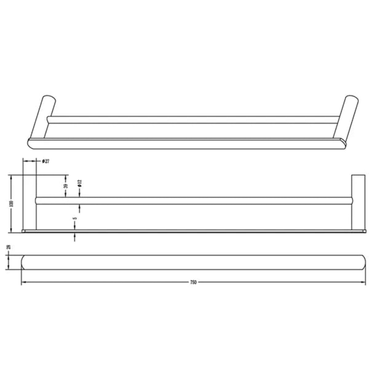 VETTO Double Towel Rail (750mm) - Matte Black