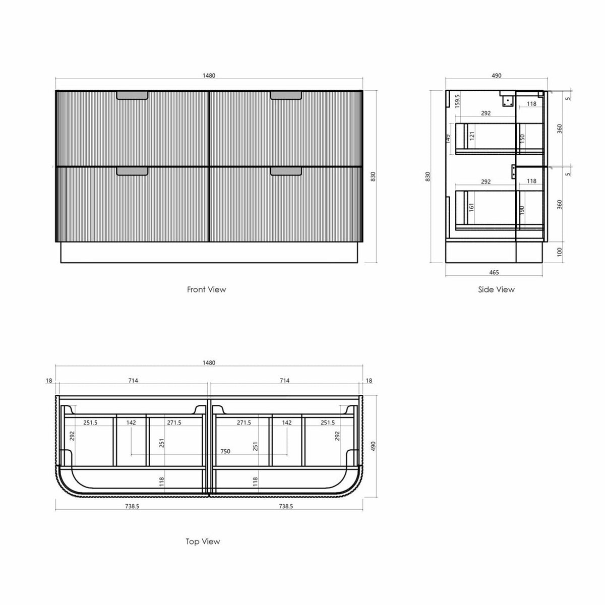 1500 Havana floor standing vanity drawing