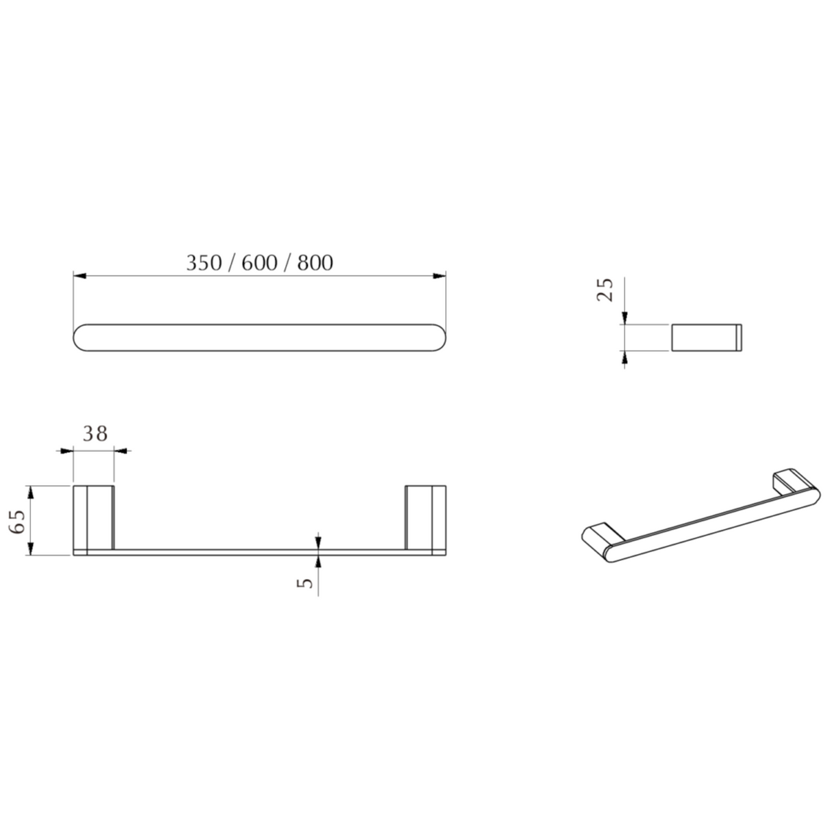 Supra Single Towel Rail - 600mm