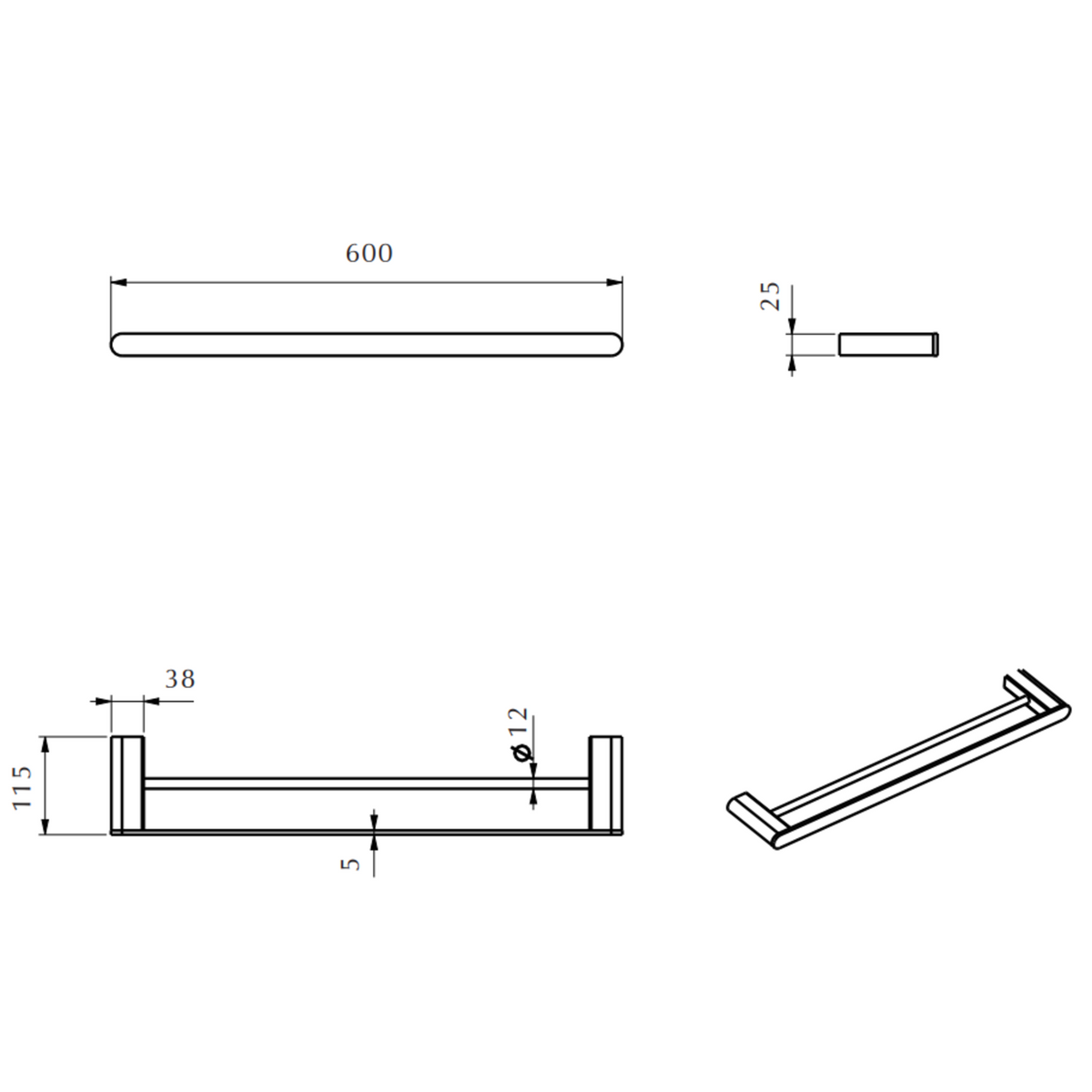 Supra double towel rail - 600mm