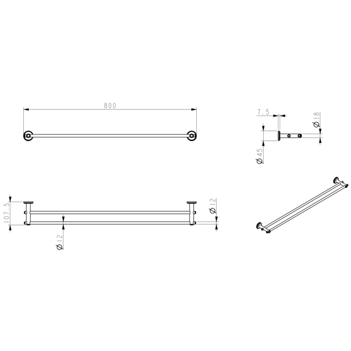 Mica Heritage Double Towel Rail - 800mm