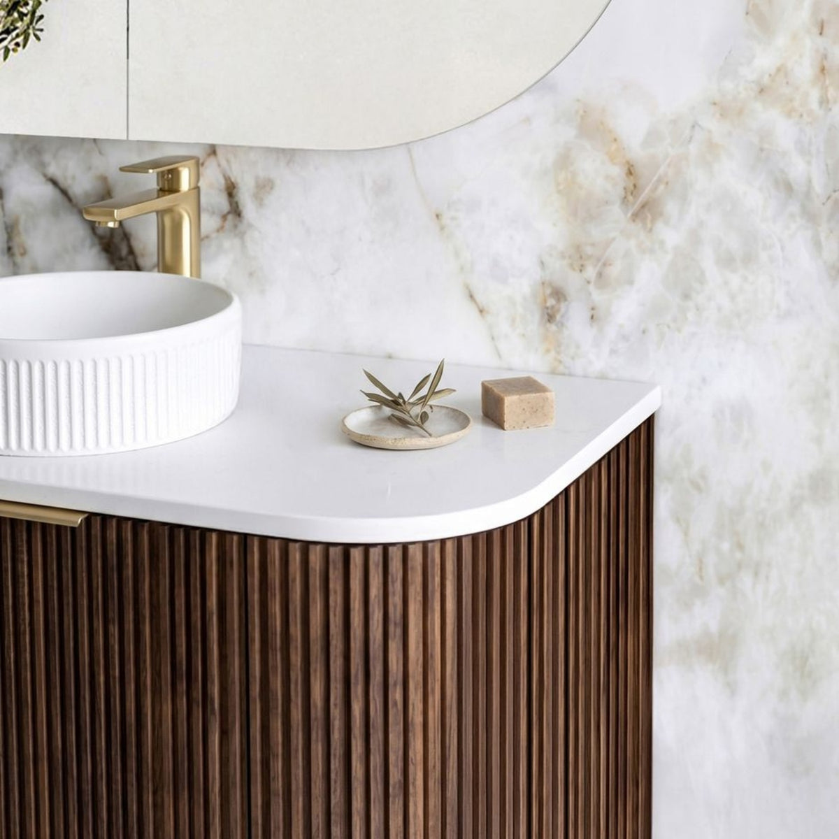 1800-HAVANA Fluted Curved Floor Standing Vanity Sable Walnu
