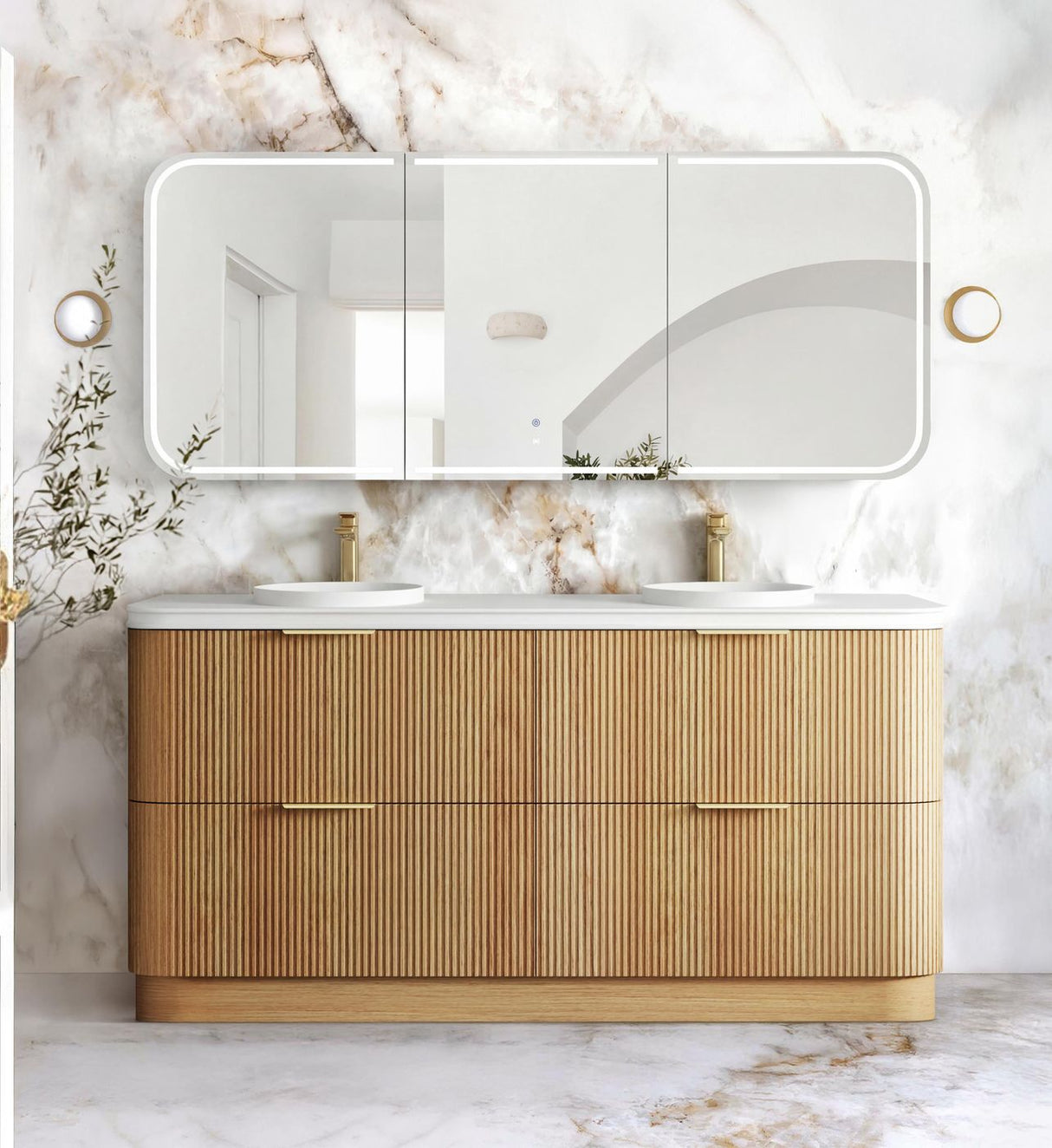1800-HAVANA Fluted Curved Floor Standing Vanity Woodland Oak