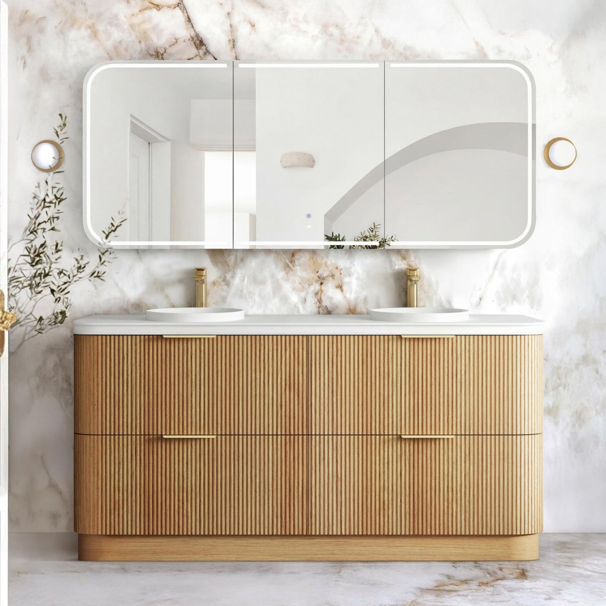 1800-HAVANA Fluted Curved Floor Standing Vanity Woodland Oak