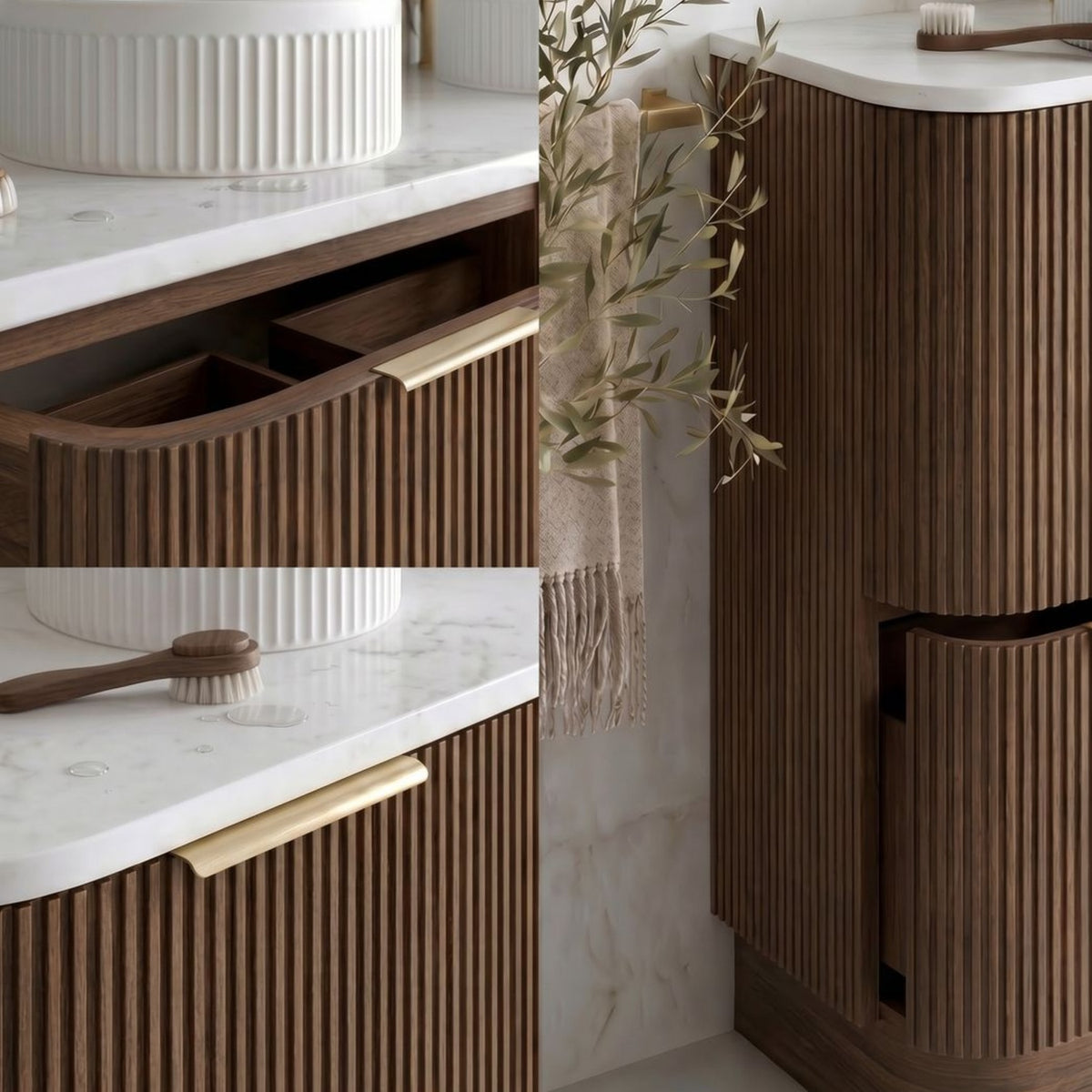 HAVANA Fluted Curved Floor Standing Vanity Sable Walnu