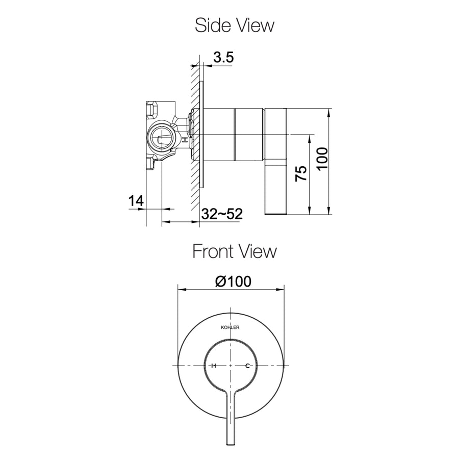 KOHLER Components Shower/Bath Mixer Thin Trim - Lever Handle