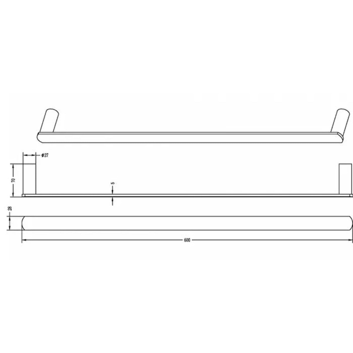 VETTO Single Towel Rail (600mm) - Brushed Gun Metal