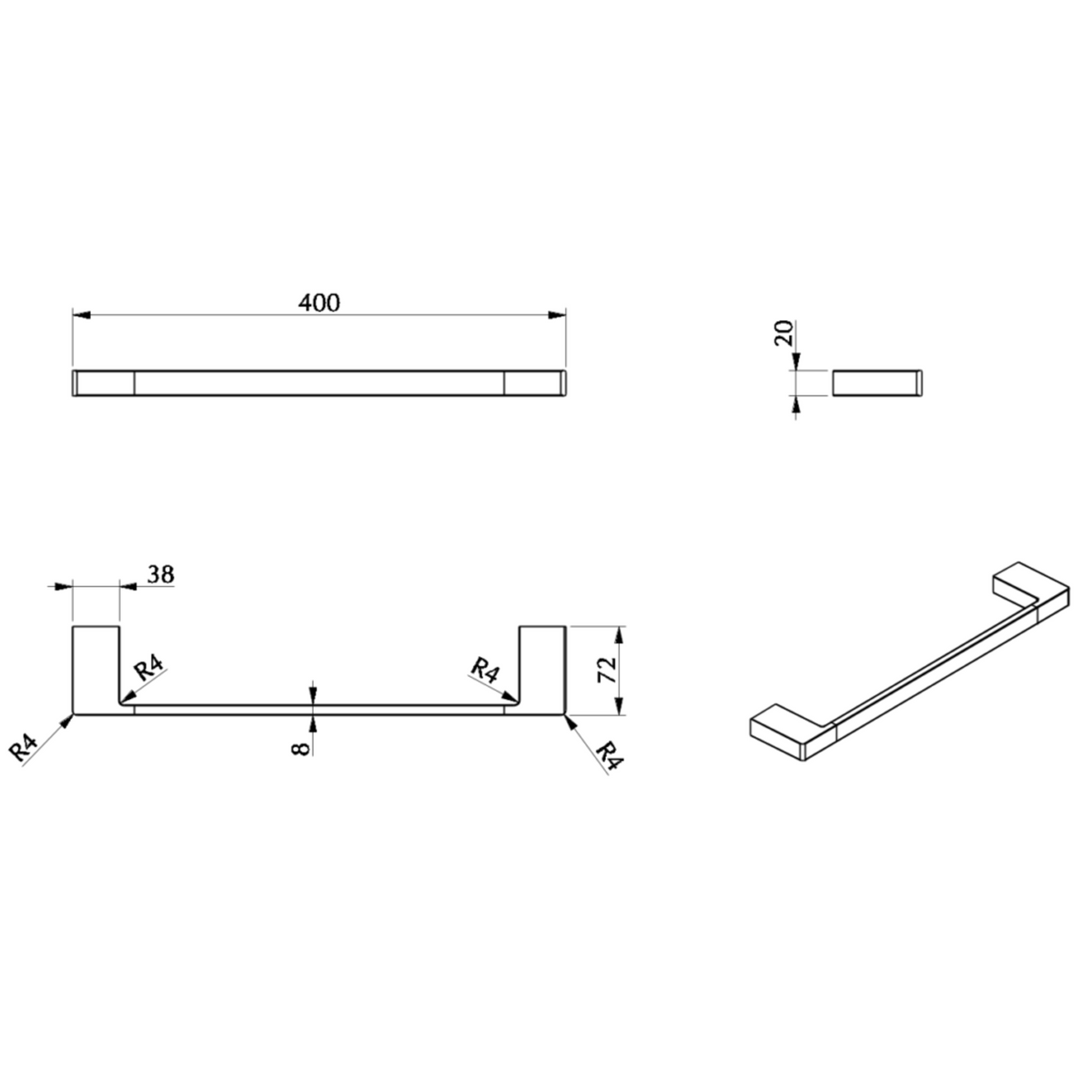 Milos Single Towel Rail - 400mm