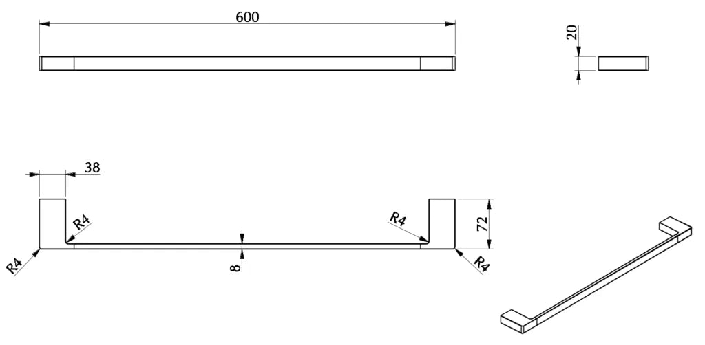 Milos Single Towel Rail - 600mm