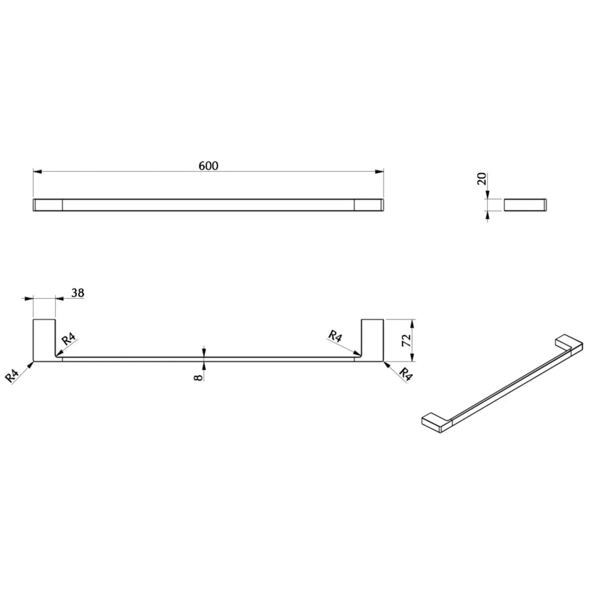 Milos Single Towel Rail - 600mm