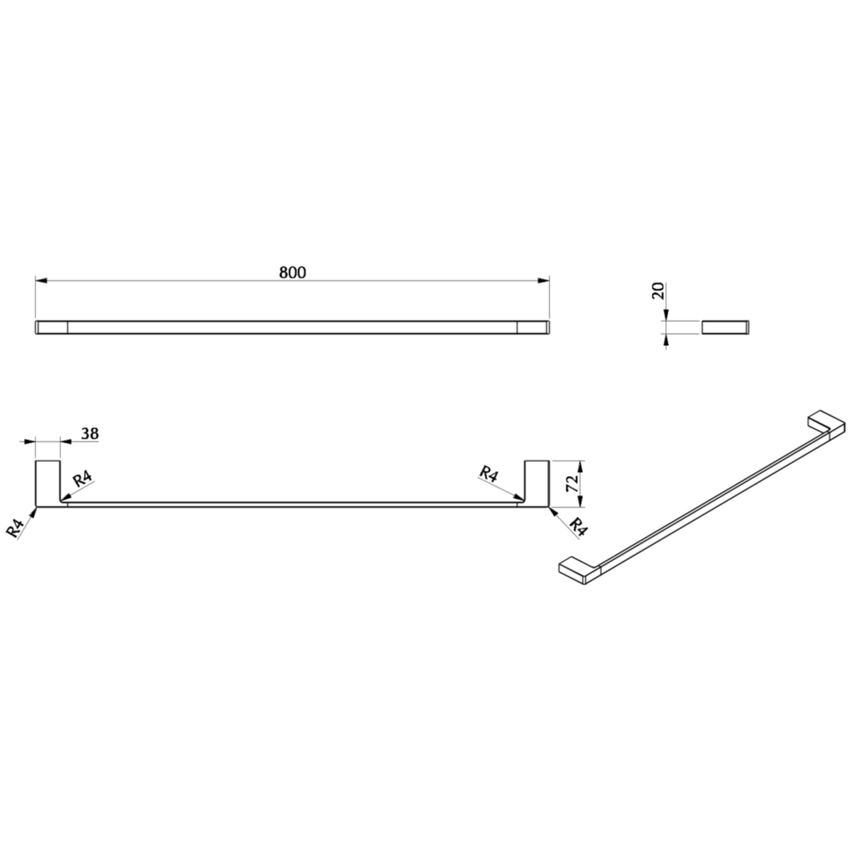 Milos Single Towel Rail - 800mm