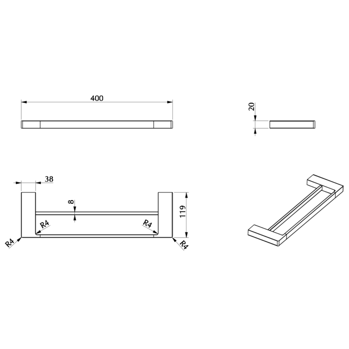 Milos Double Towel Rail - 400mm