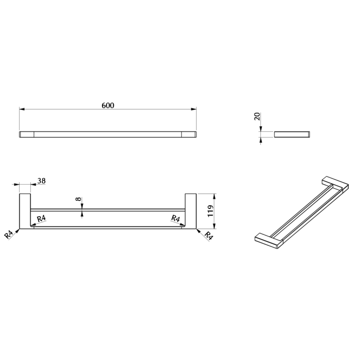 Milos Double Towel Rail - 600mm