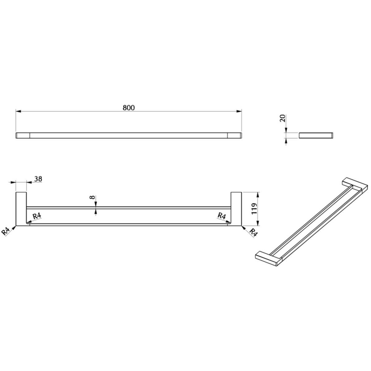Milos Double Towel Rail - 800mm