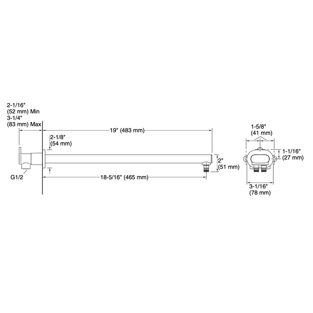 KOHLER Statement Dual Function Wall Mount Rainhead Arm - 482mm