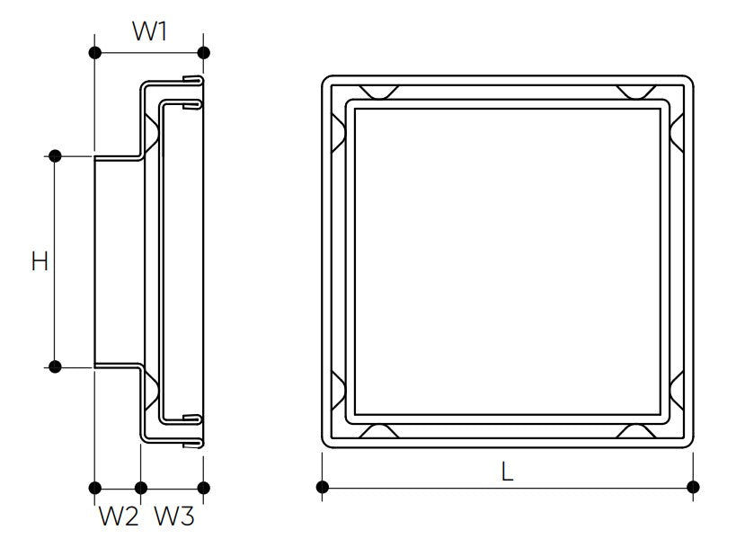 316 Stainless Steel Tile Insert Grate Square 100MM drawing