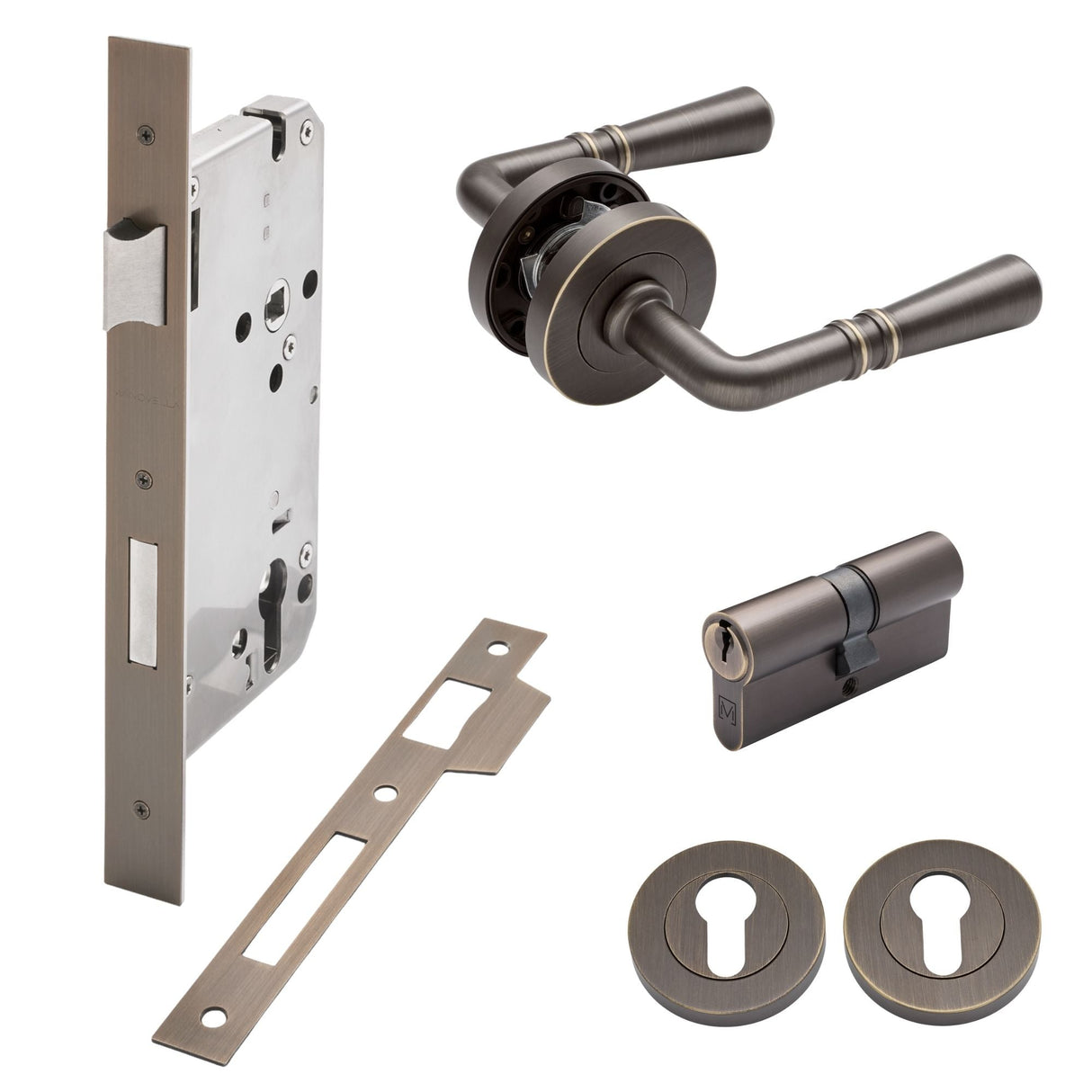 Manovella Entrance Door Kit- Lexton-Aged Brass