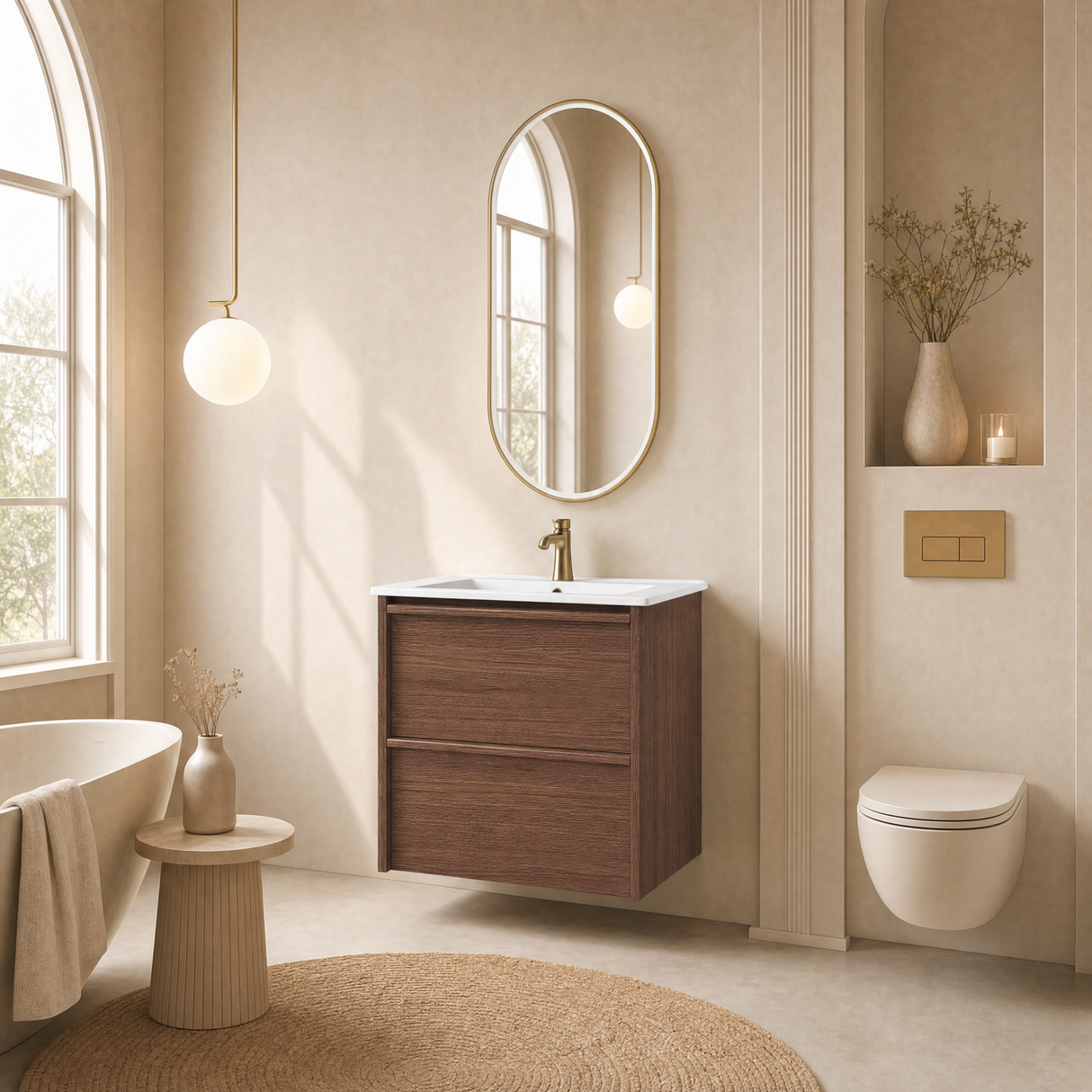 VENETTA Framed Wall Hung Vanity Walnut (All Sizes)