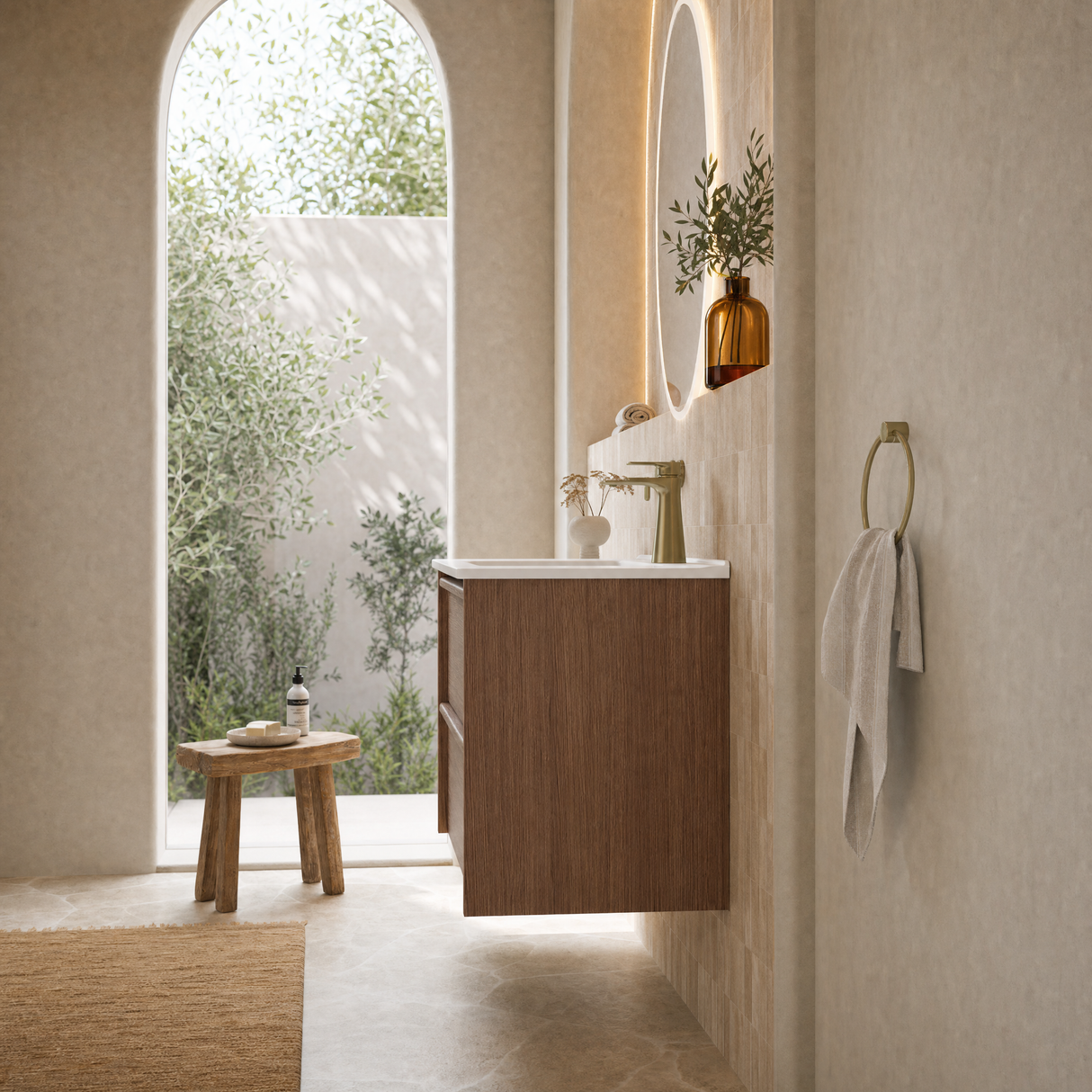 VENETTA Framed Wall Hung Vanity Walnut (All Sizes)