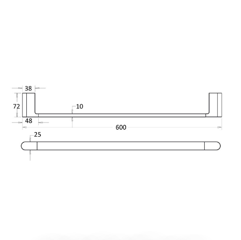 Flores Single Towel Rail 600 mm - Technical Drawing
