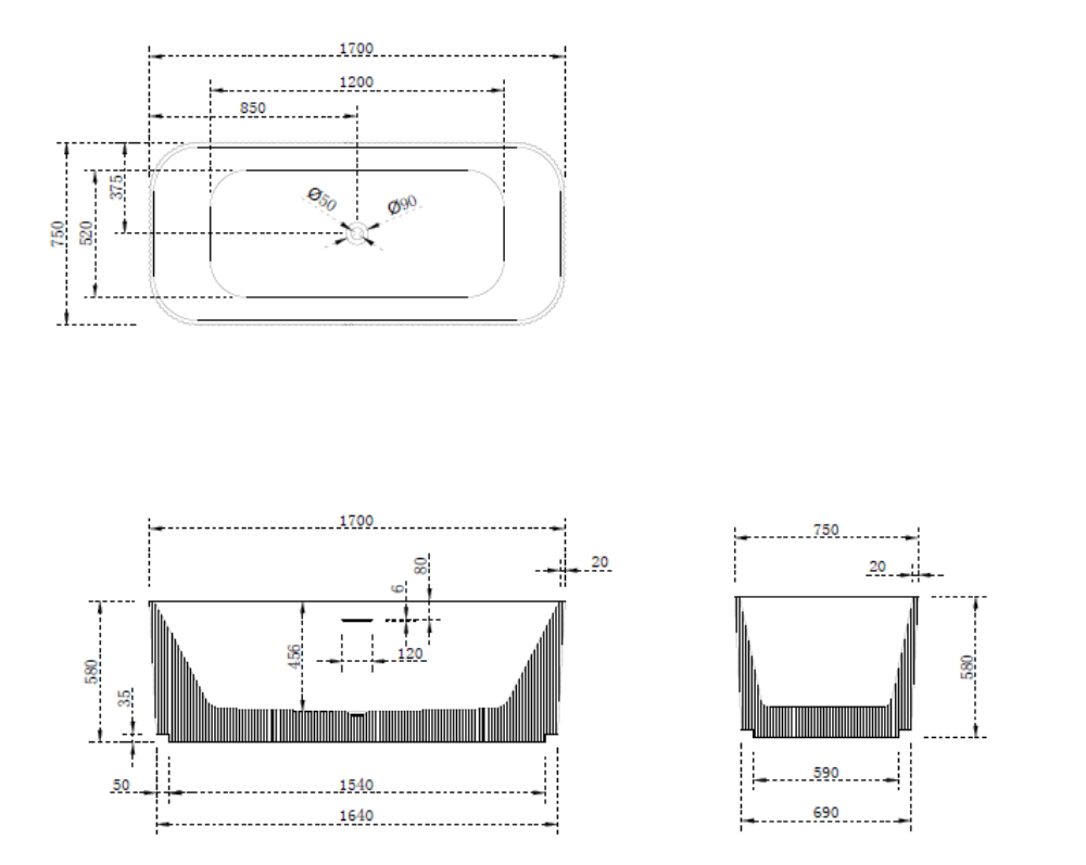 MILANO Free-Standing Bathtub with Non-Overflow (Gloss White) (1500/1700mm)