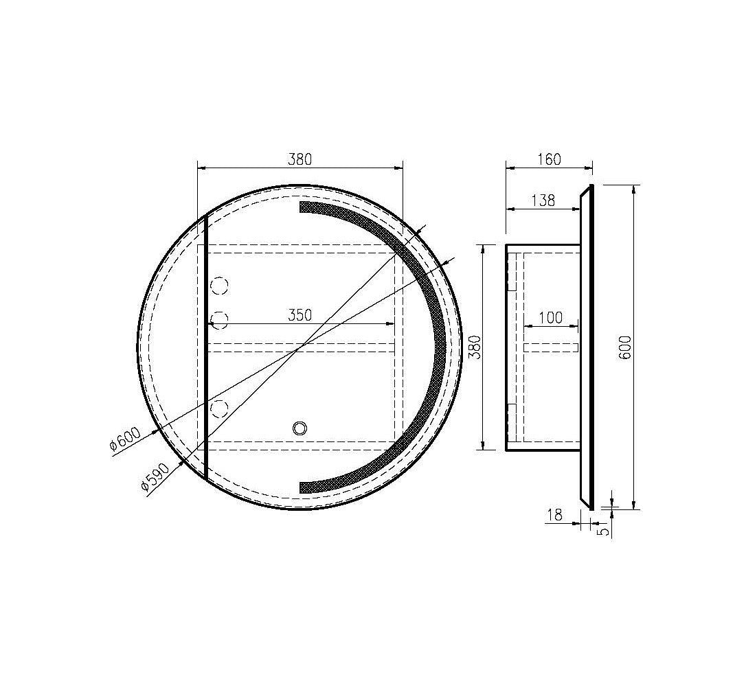Athena Front-Lit LED Round PVC Shaving Cabinet 600mm – Single Door