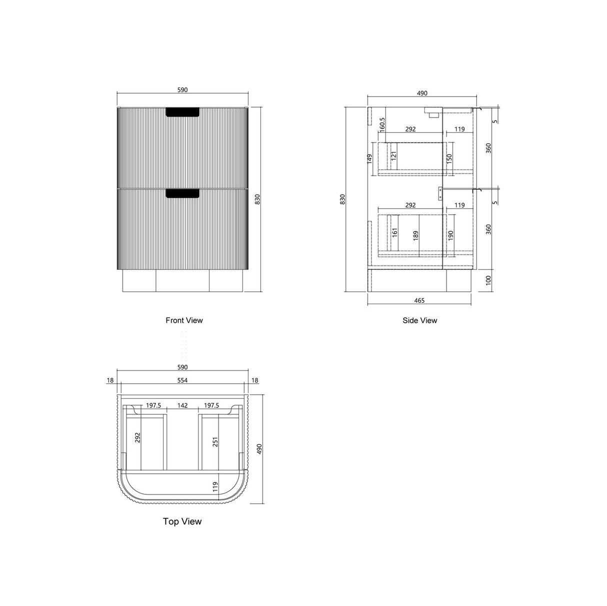 600 Havana floor standing vanity drawing