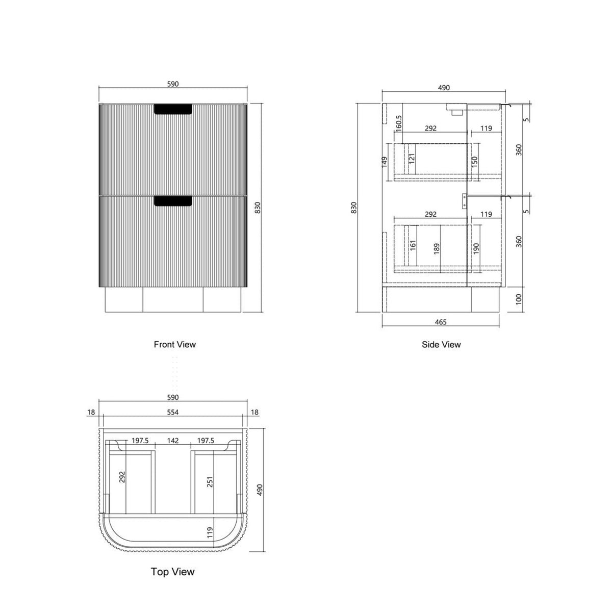600 Havana floor standing vanity drawing