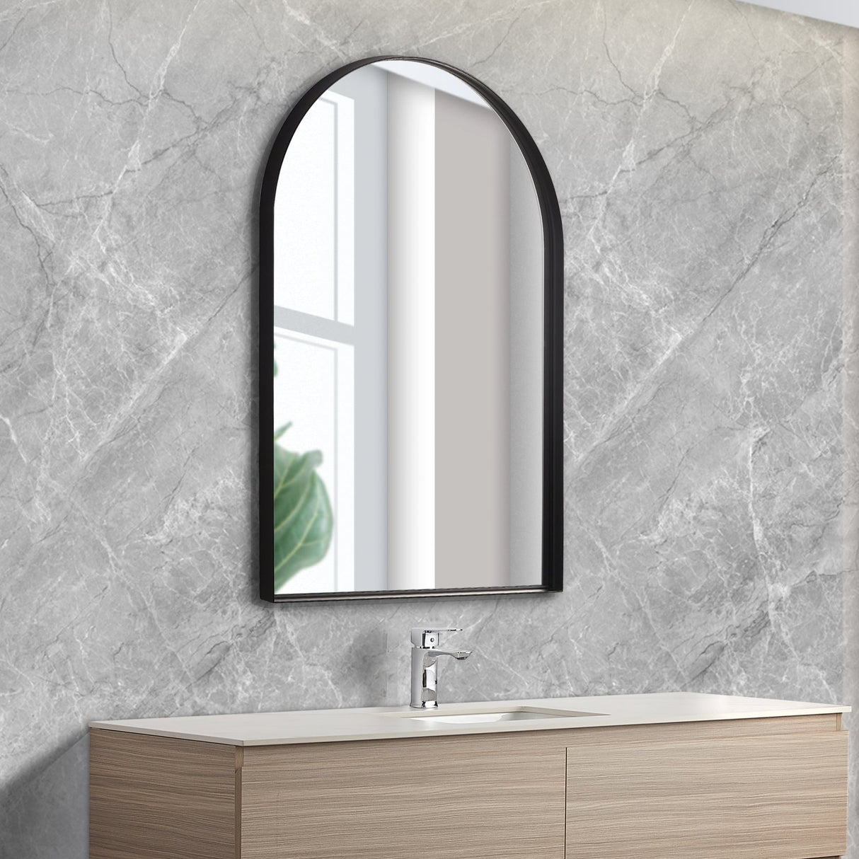 Poseidon Arch Framed Mirror 600x900mm - Matte Black