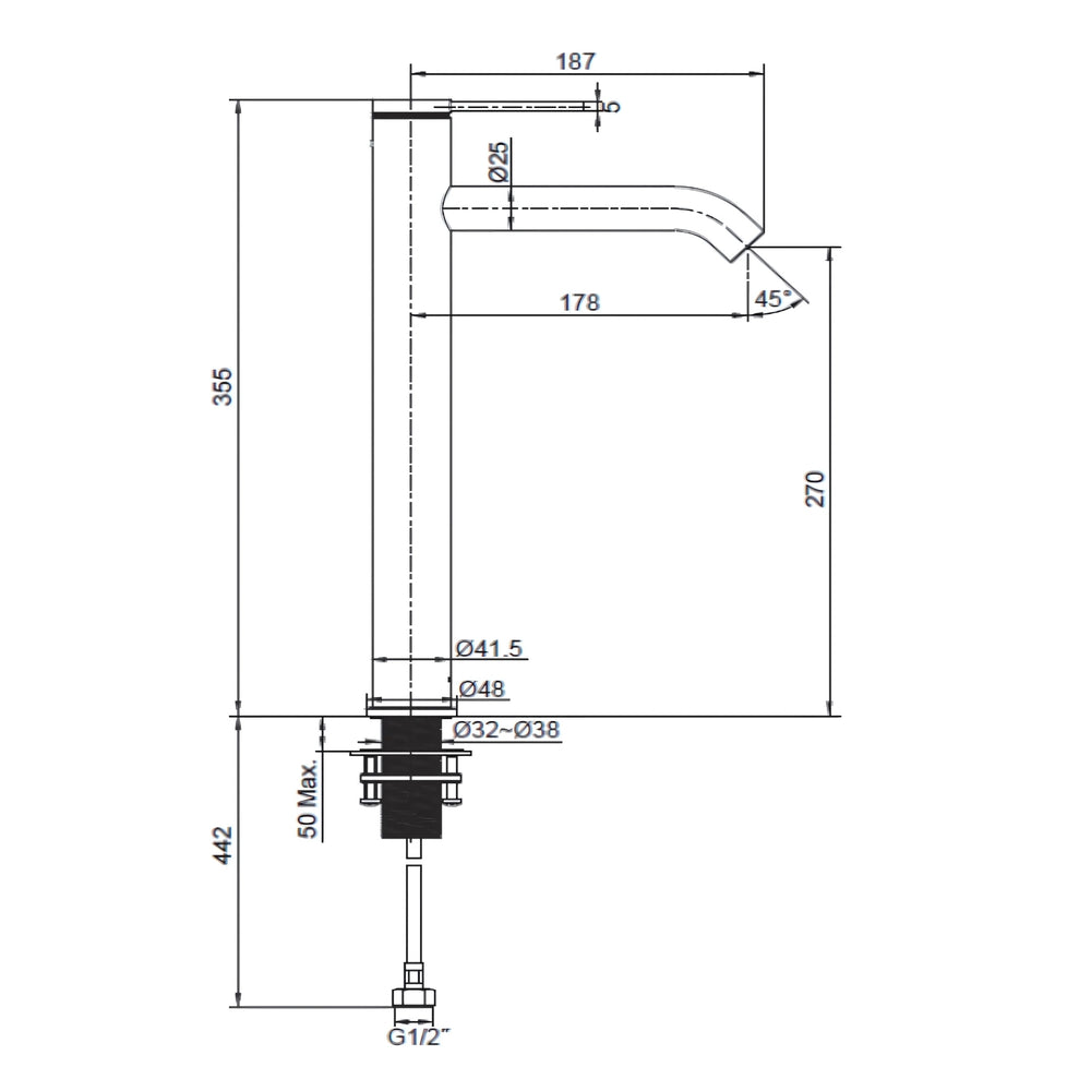 KOHLER Components Supper Tall Single Lever Basin Mixer 355mm