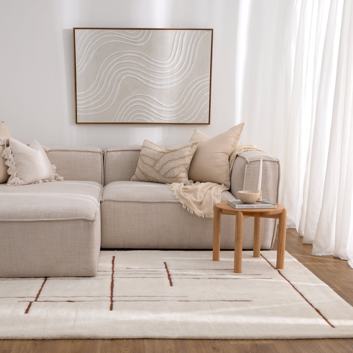 Highlands Abstract Terracotta Lines Washable Wool Rug