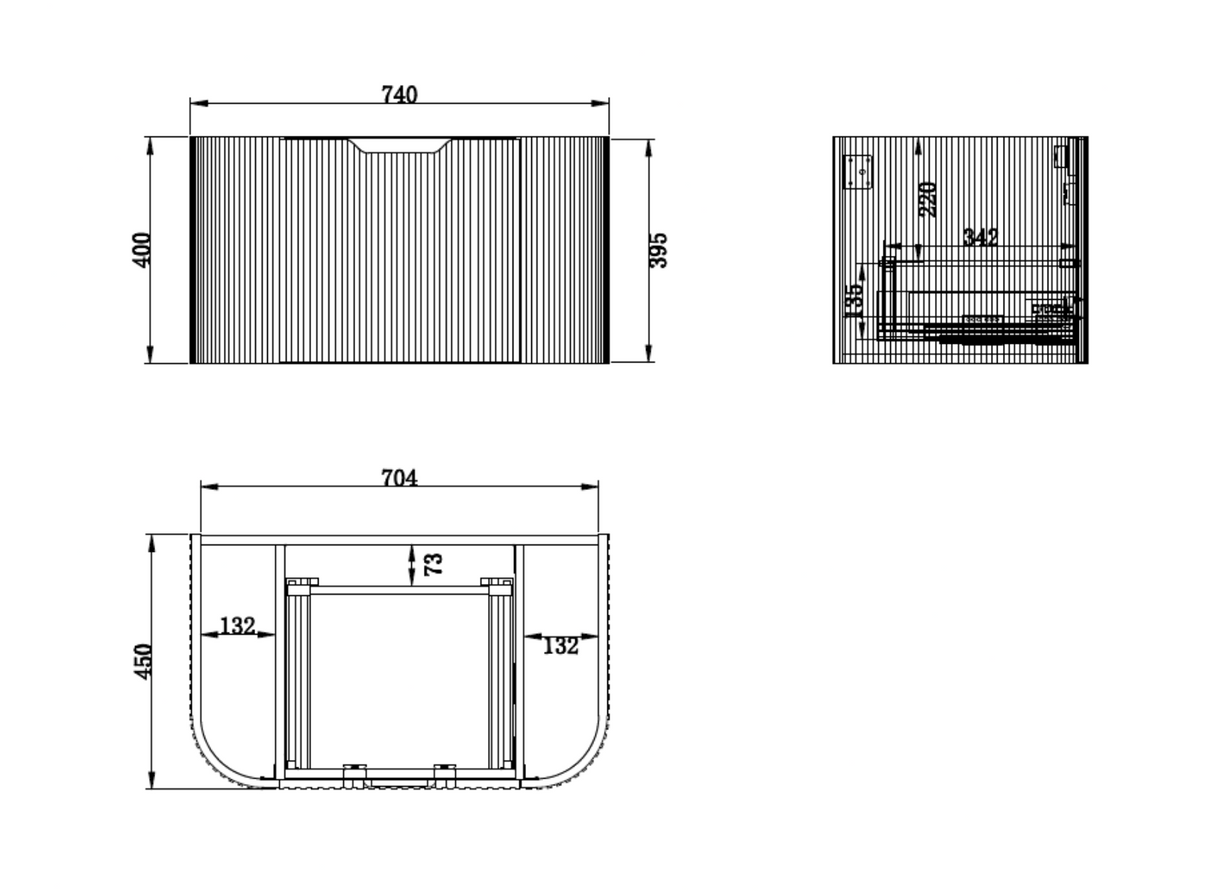 ABS BERGEN Wall Hung Vanity 750mm Drawing