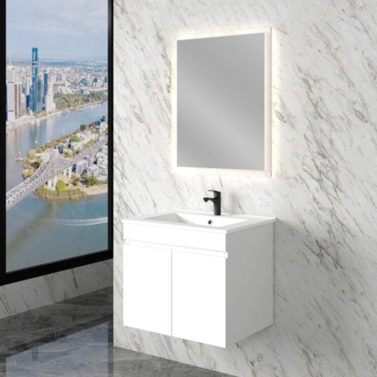 ABS LESS Gloss White Wall Hung Vanity 600mm