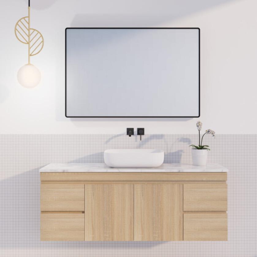 ABS MF Light American Oak Single Bowl Wall Hung Vanity 1500mm
