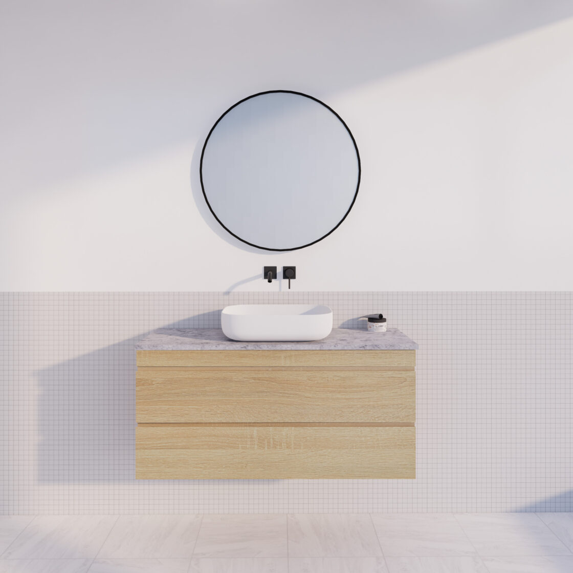 ABS MF Light American Oak Wall Hung Single Bowl Vanity 1200mm