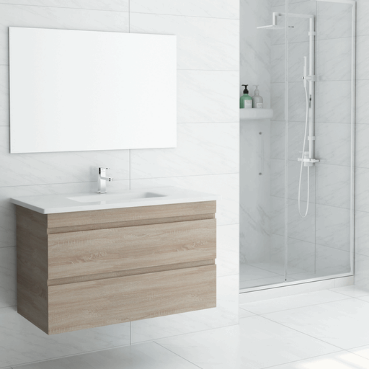 ABS MF Light American Oak Wall Hung Vanity 900mm