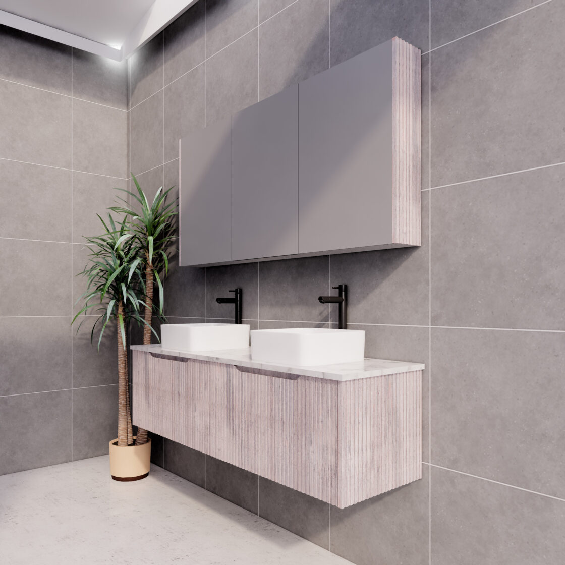 ABS VIENNA Wall Hung Double Bowl Vanity 1500mm (White Oak)