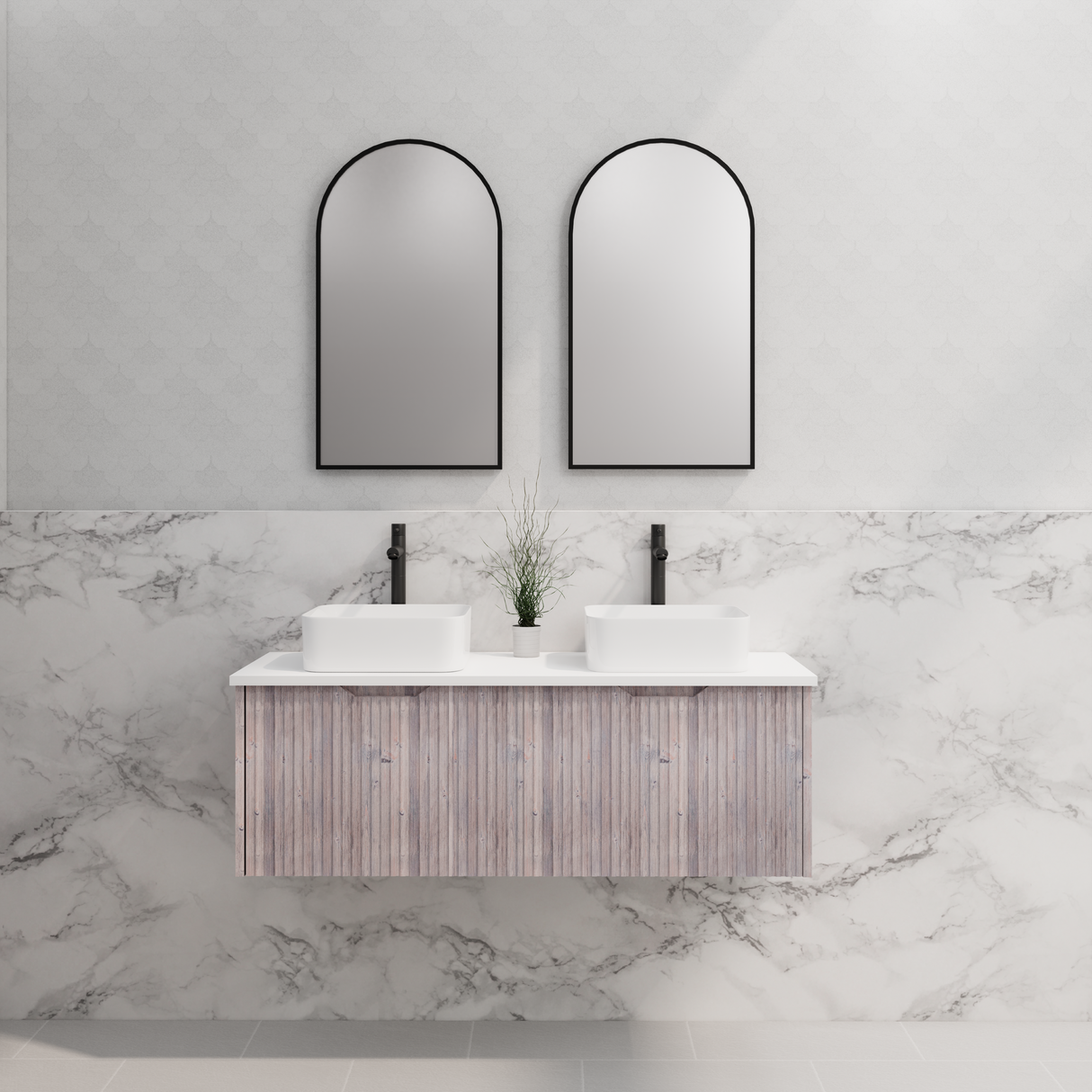 ABS Vienna Wall Hung Double Bowl Vanity 1200mm (White Oak)