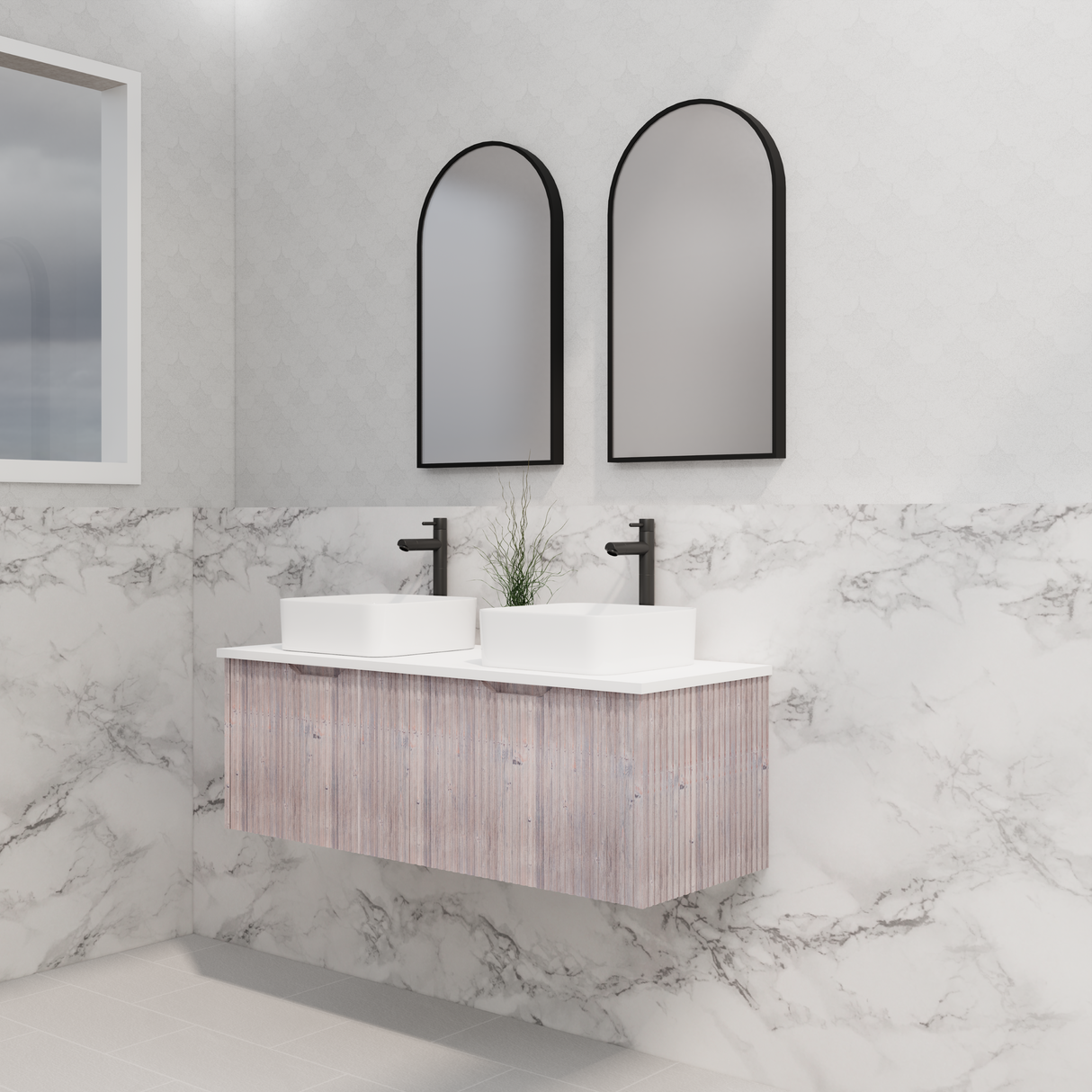 ABS Vienna Wall Hung Double Bowl Vanity 1200mm (White Oak)
