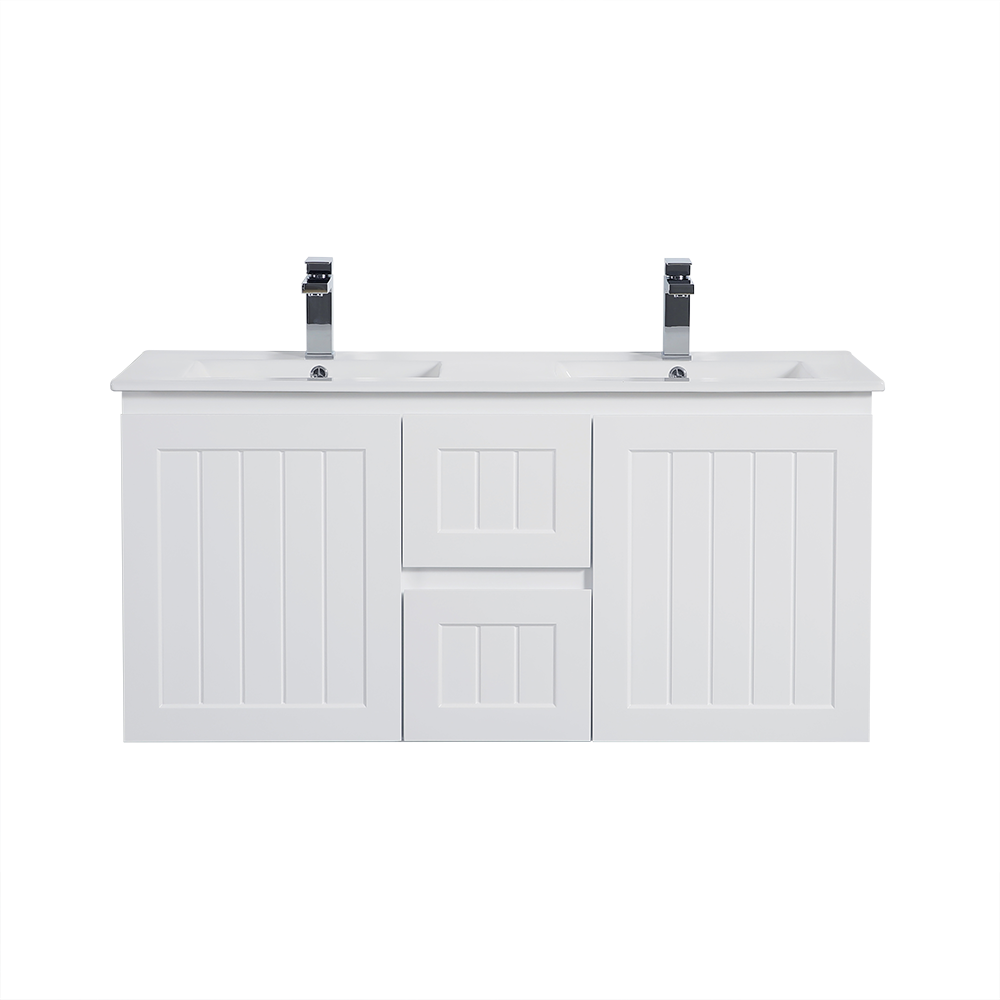 ACACIA SHAKER Matte White PVC Wall Hung Vanity 1200 (Double Bowl)