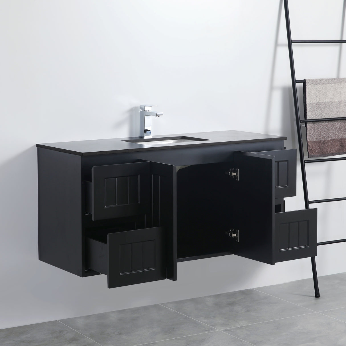 ACACIA SHAKER Matte Black PVC Wall Hung Vanity 1200 (Single Bowl)