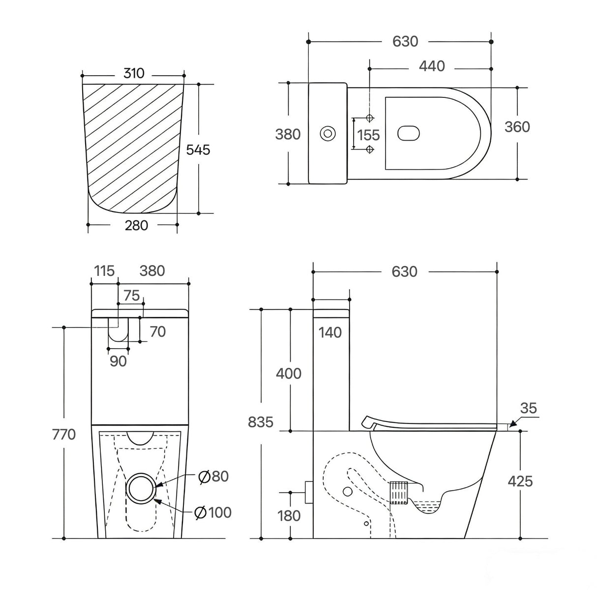 Acadia Full Rimless Matte Black Toilet Suite